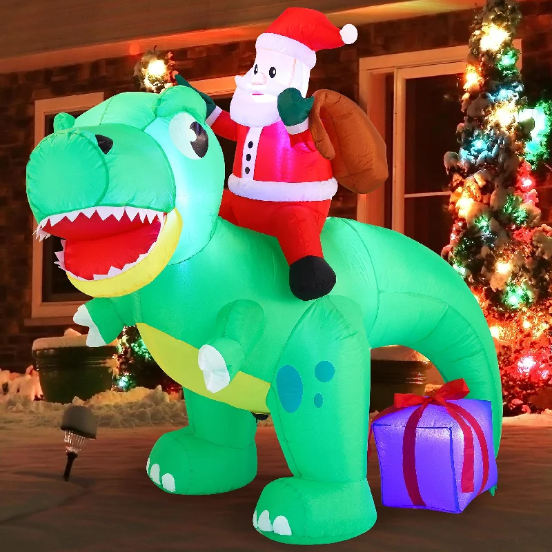 Christmas Winter Forest Large Santa Ride on Dinosaur Inflatable (6 ft)
