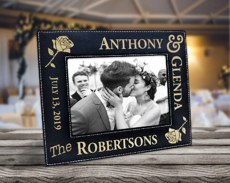 Christmas Classic Stories Leather Future Bride Groom Couples Gold or Silver Engraved Frame Newlyweds Mr. Mrs. Wife Husband 50th Anniversary Day of Wedding Gift Decor