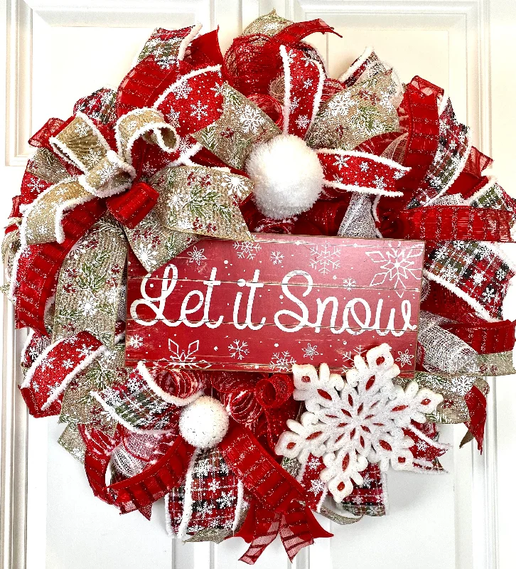 Christmas Winter Festival Let it Snow Winter Wreath, Farmhouse Christmas Wreath