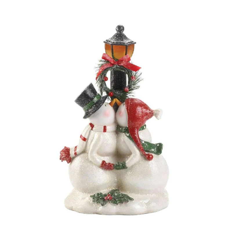 Christmas Green Wreath Light Post Snowman Figurine