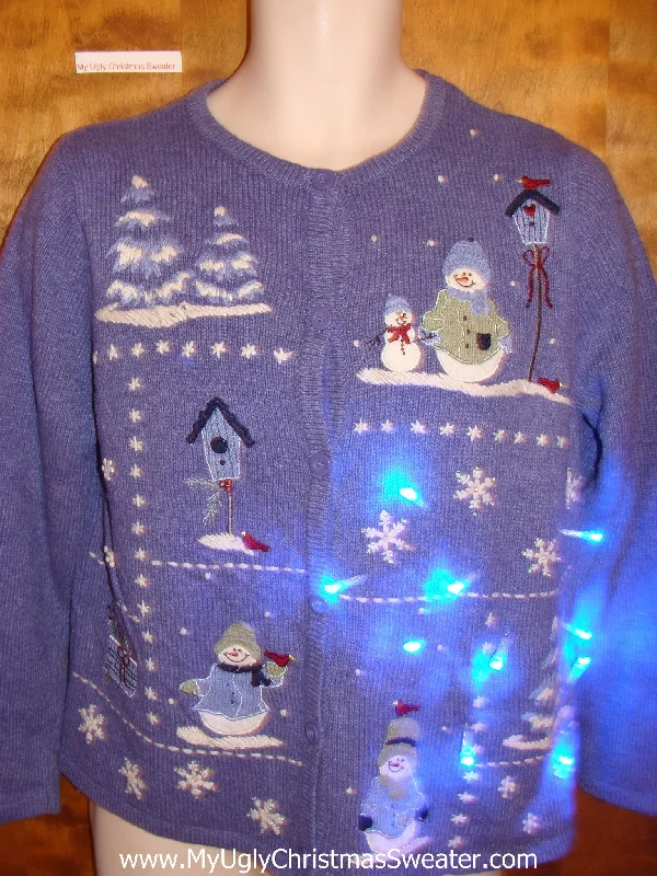 Light Up Blue Ugly Christmas Jumper with Snowmen