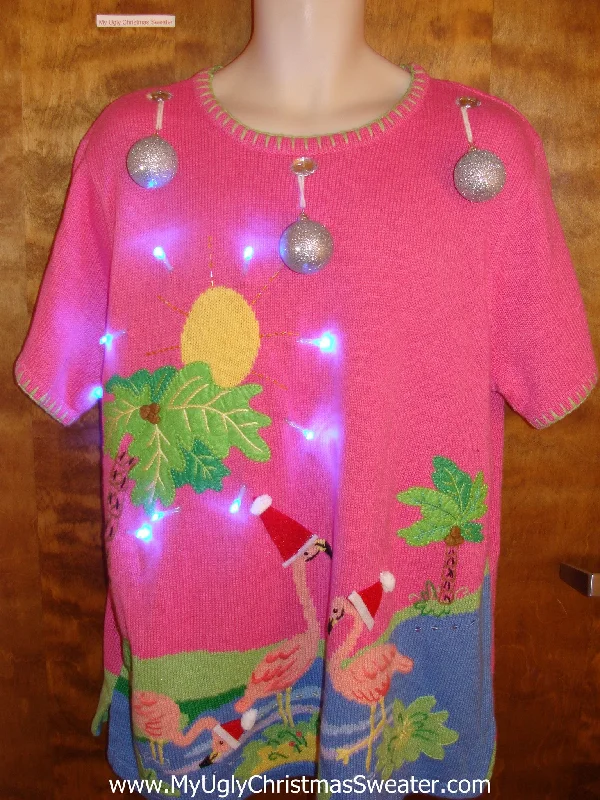 Light Up Tropical Palm Trees Ugly Christmas Sweater