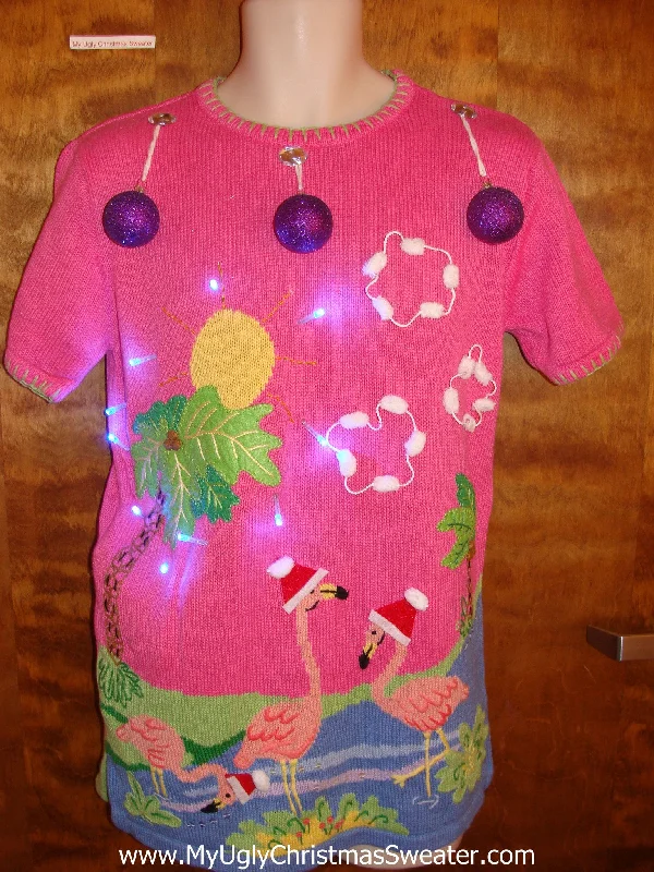 Light Up Tropical Palm Trees Ugly Christmas Sweater