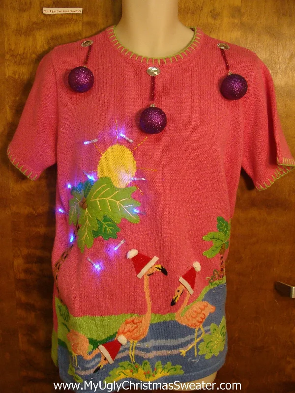 Light Up Tropical Palm Trees Ugly Christmas Sweater