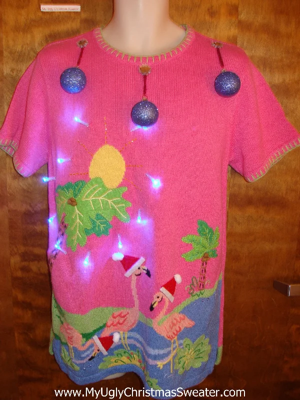 Light Up Tropical Palm Trees Ugly Christmas Sweater