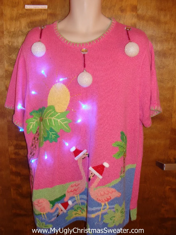 Light Up Tropical Palm Trees Ugly Christmas Sweater