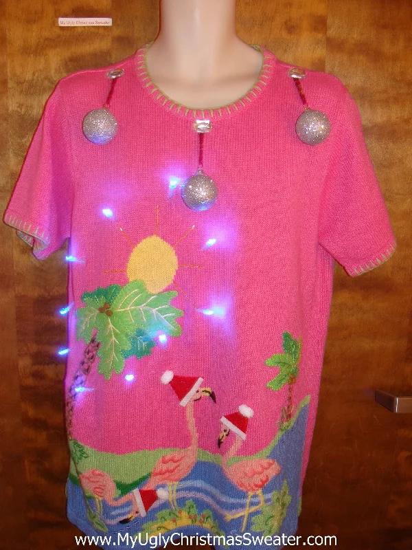 Light Up Tropical Palm Trees Ugly Christmas Sweater