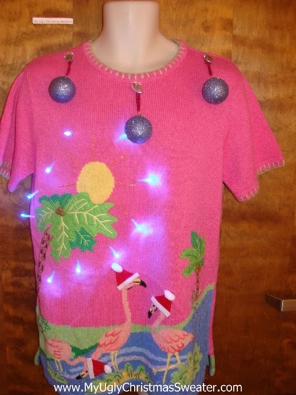 Light Up Tropical Palm Trees Ugly Christmas Sweater