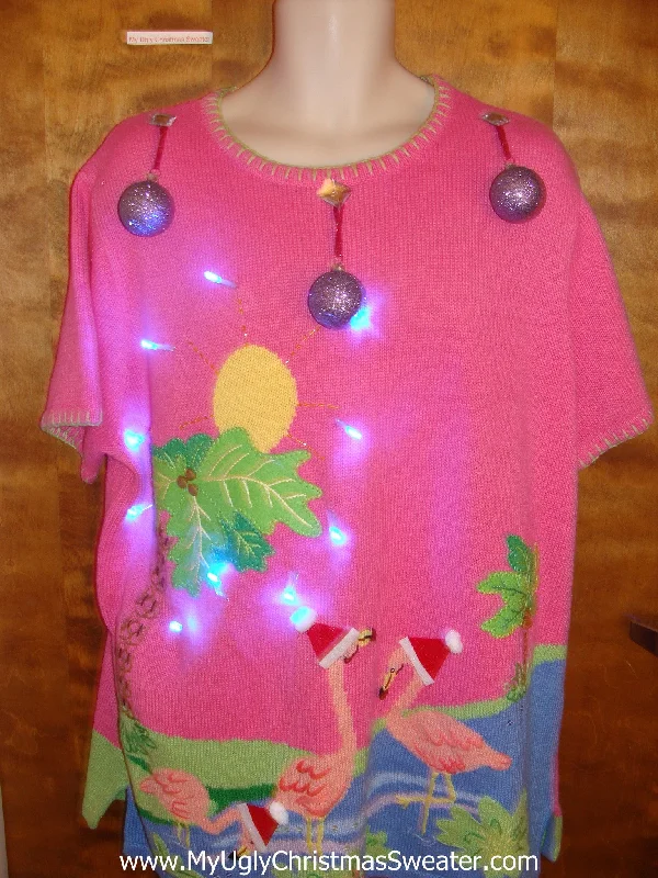 Light Up Tropical Palm Trees Ugly Christmas Sweater