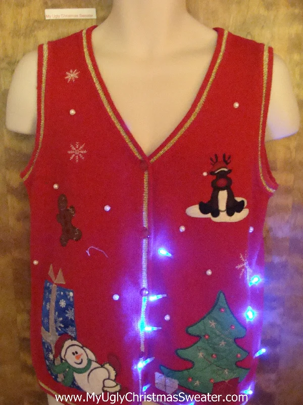 Lit up Tree Cute Christmas Sweater Vest with Lights