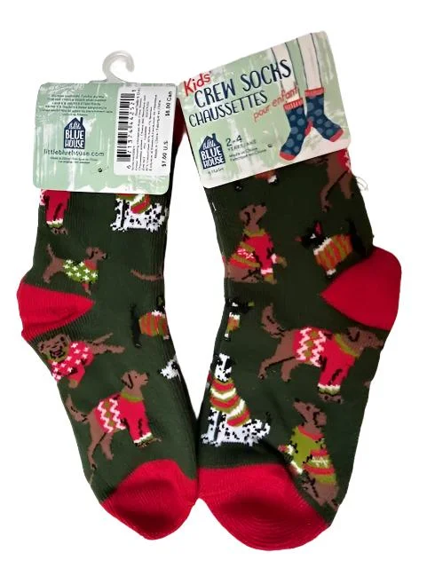 Christmas Snowman Building Children's Christmas Socks -Green Woofing Christmas