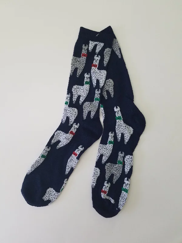 Christmas Festive Lights Llama Bow Tie Unisex Crew Socks