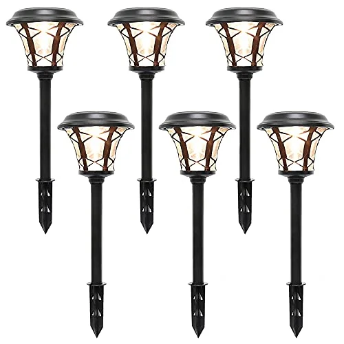 6 Pack 25 Lumen Solar Powered Pathway Lights, Super Bright SMD LED Outdoor Lights, Stainless Steel & Glass Waterproof Light for Landscape, Lawn, Patio, Yard, Garden, Deck Driveway, Warm White