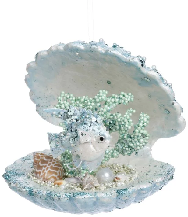 Christmas Ornament Collection Mark Roberts 6" Large Blue Coral Shell Ornament Set Of 2