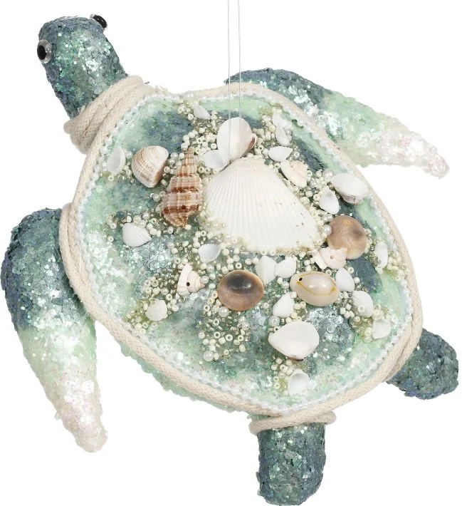 Christmas Wrapped Surprises Mark Roberts 8" Green Sparkling Turtle Ornament Set of 2