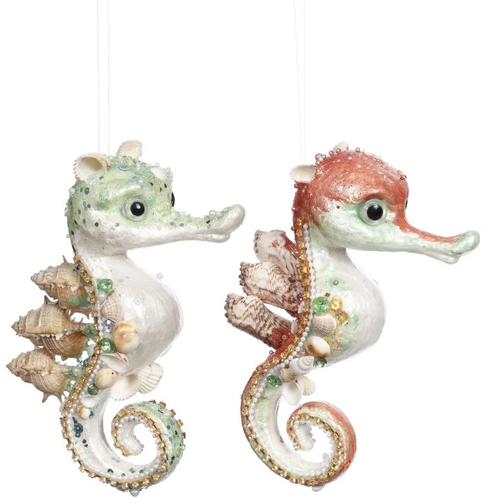 Christmas Classic Holiday Songs Mark Roberts 8" Jeweled Seahorse Ornaments Assorted Set Of 2