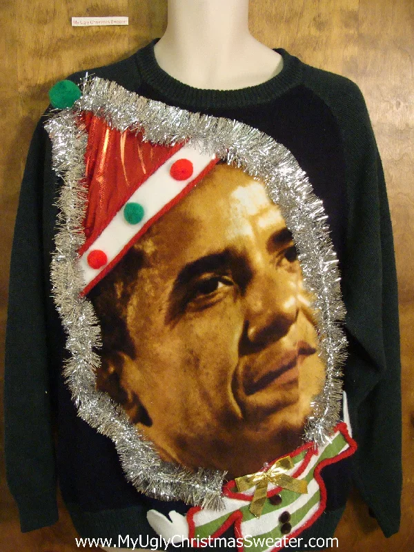 Mens Festive President Obama Tacky Christmas Sweater