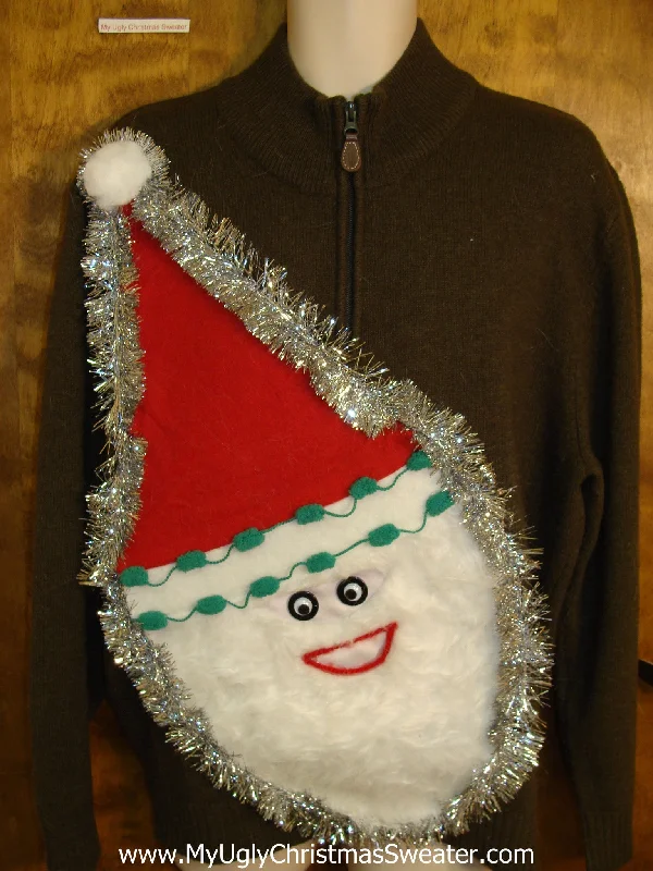 Christmas Chilly Snowfall Mens Furry Faced Santa Tacky Christmas Sweater