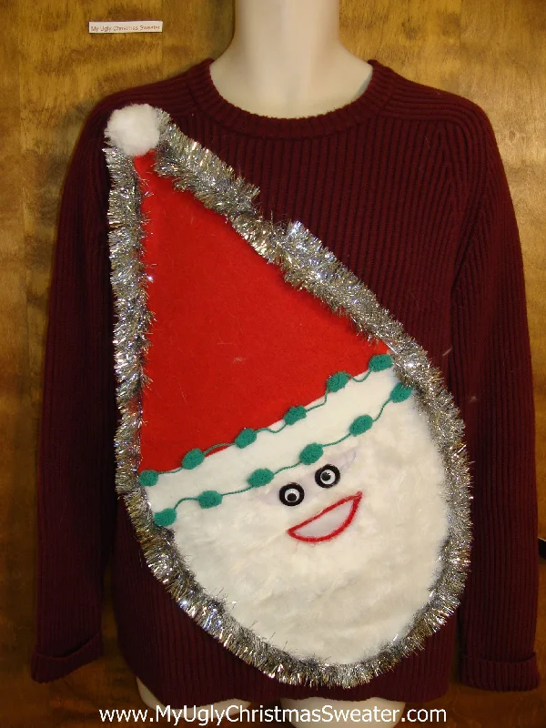 Christmas Joyful Celebration Mens Furry Faced Santa Tacky Christmas Sweater