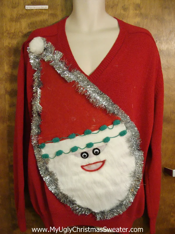 Christmas Mistletoe Magic Mens Furry Faced Santa Tacky Christmas Sweater