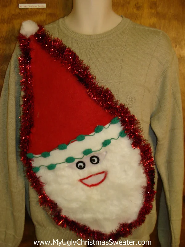 Christmas White Reindeer Mens Furry Faced Santa Tacky Christmas Sweater