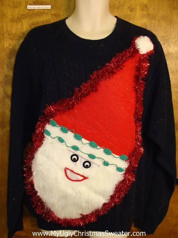 Christmas Santa Arrival Mens Furry Faced Santa Tacky Christmas Sweater