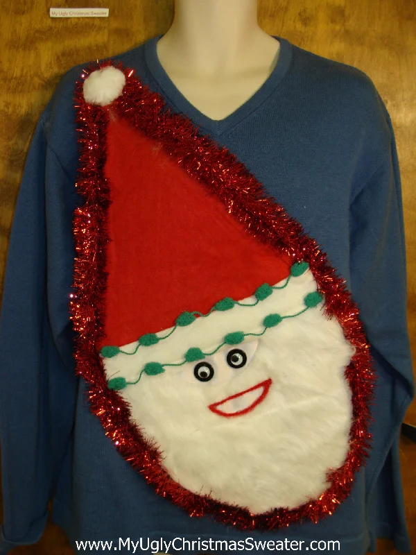 Christmas Snow Covered Streets Mens Furry Faced Santa Tacky Christmas Sweater