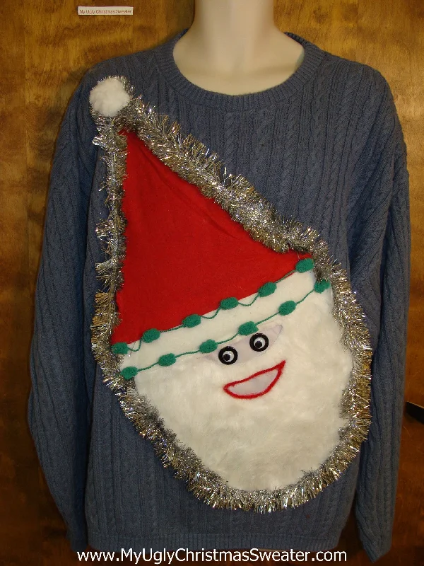 Christmas Cozy Fireplace Mens Furry Faced Santa Tacky Christmas Sweater