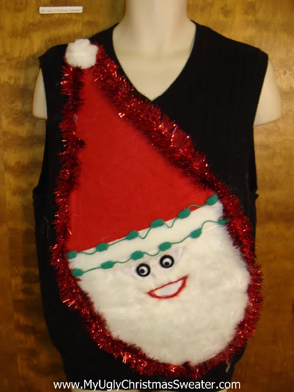 Christmas Winter Forest Furry Faced Santa Tacky Christmas Sweater Vest