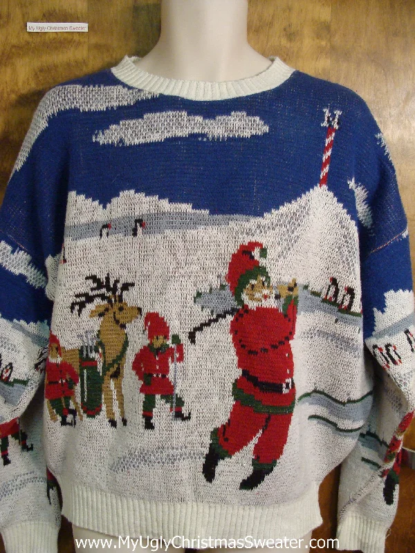Christmas Snowfall Bliss Mens Golfing Santa Ugly Christmas Sweater