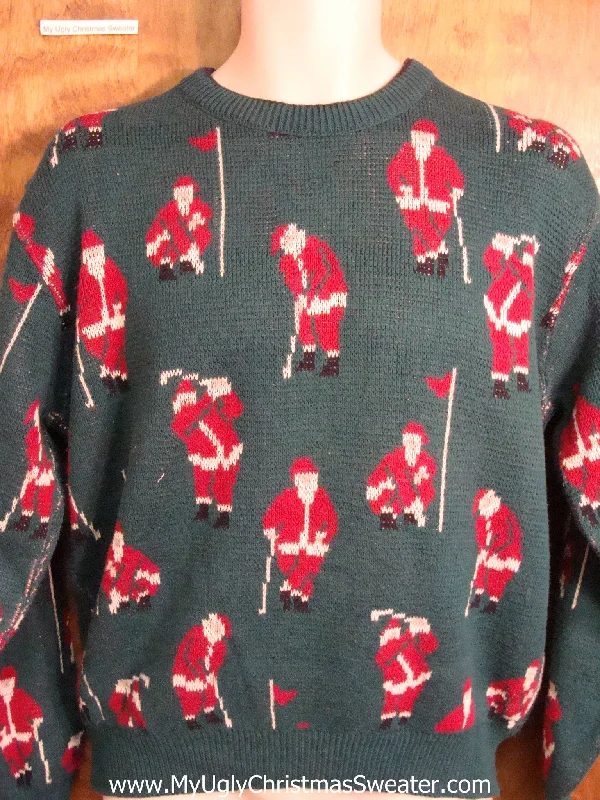 Christmas Family Fun Night Mens Ugly Christmas Sweater with Santa Golfing