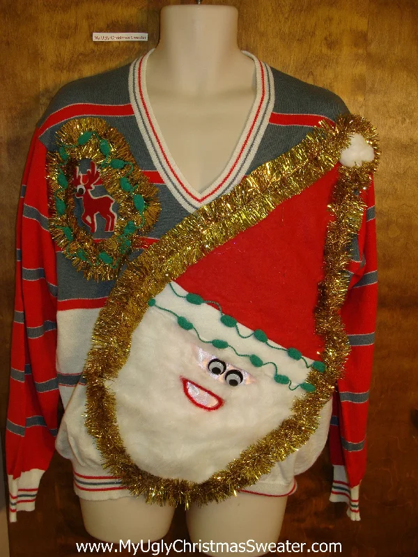 Christmas North Pole Mens Wacky Santa Ugly Christmas Sweater with Little Reindeer