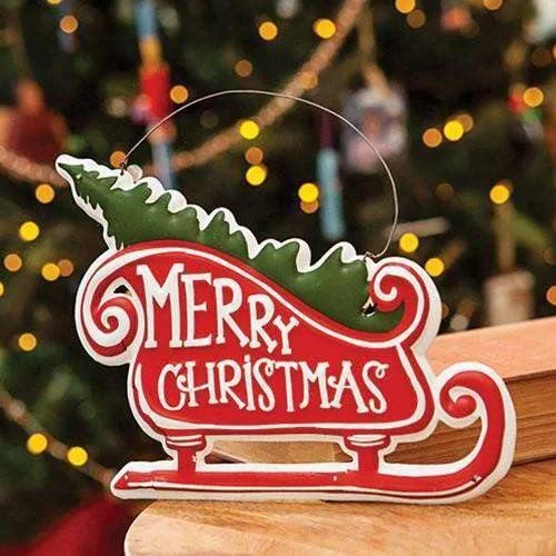 Christmas Holiday Festivities Merry Christmas Metal Sleigh Hanger