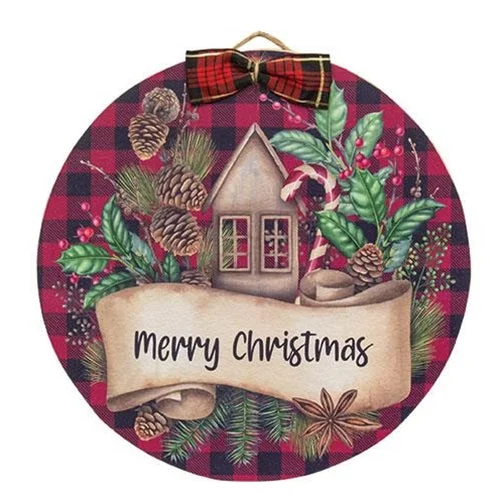 Christmas Star Gazing Merry Christmas Plaid Round Sign