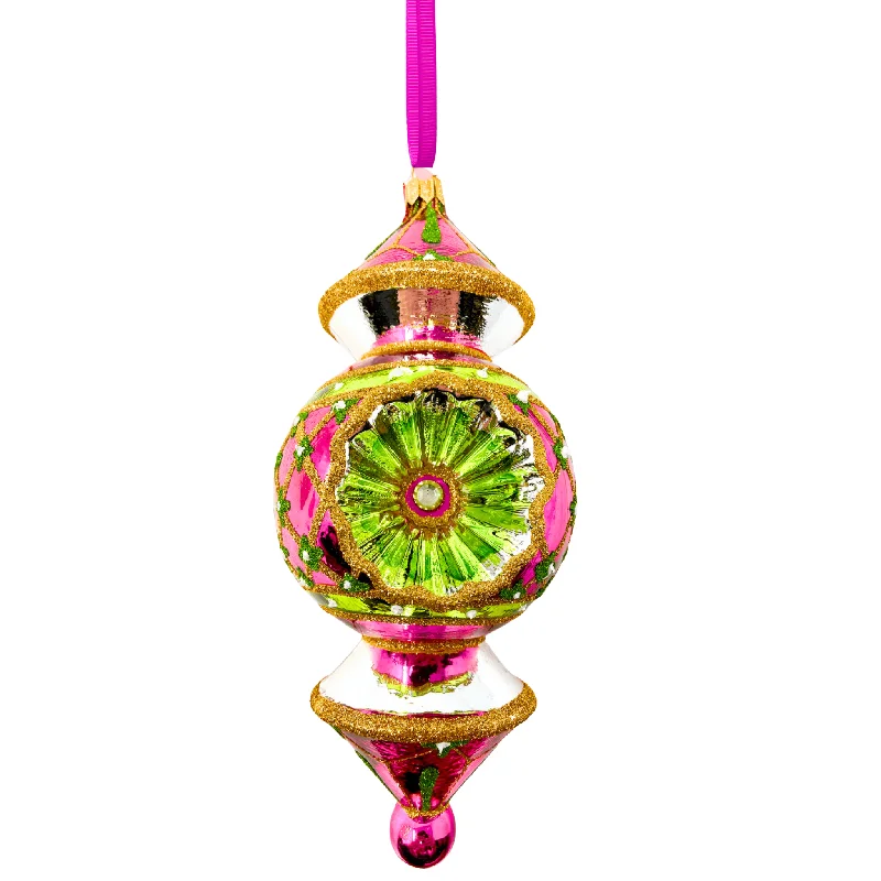 Christmas Winter Joy Miami Pink Triple Barrel Reflector Blown Glass Christmas Ornament Christmas Winter Joy Miami Pink Triple Barrel Reflector Blown Glass Christmas Ornament