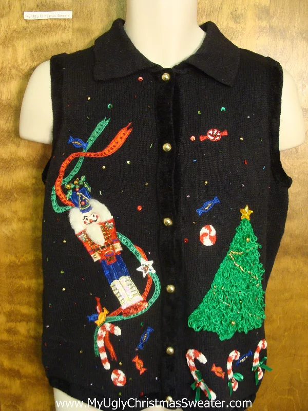 Christmas Evergreen Trees Nutcrackers and Sweets Funny Christmas Sweater Vest