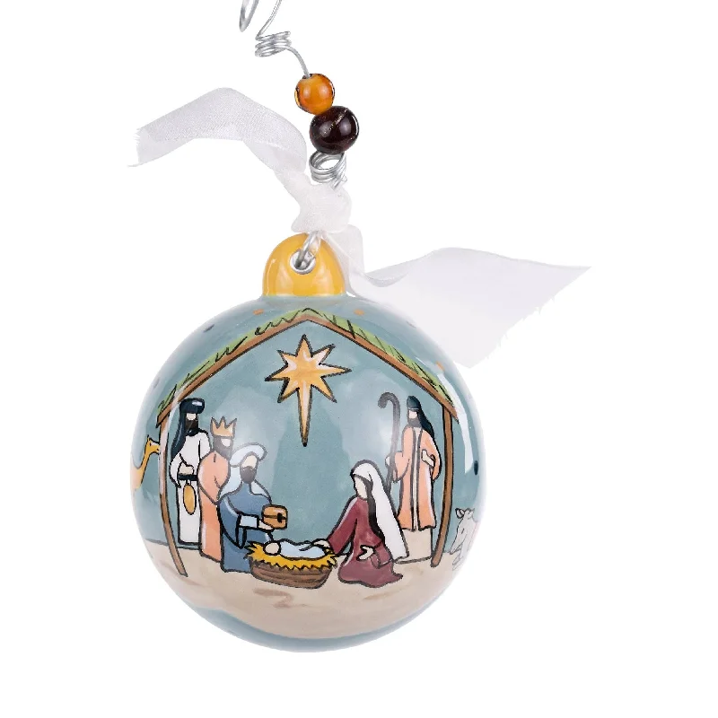 Christmas Fireplace Cozy Oh Holy Night Manger Ornament