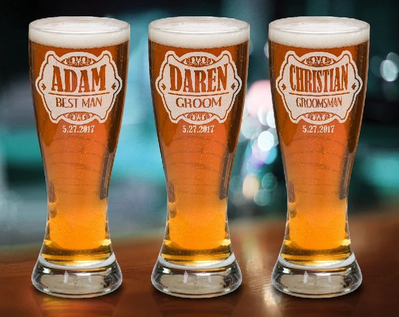 Christmas Fairy Lights ONE Wedding Party Favor Personalized Pilsner Glass- Groomsmen Gifts Custom Engraved Beer Glass for Him Best Man Gift Father of the Groom Mug