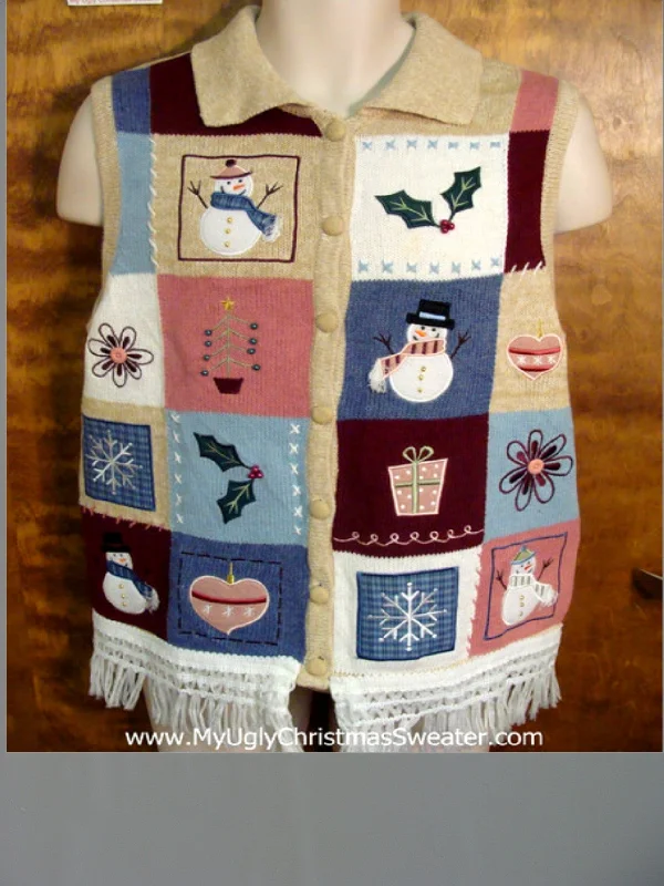 Christmas Holiday Table Patchwork Decorations Ugly Christmas Jumper Vest