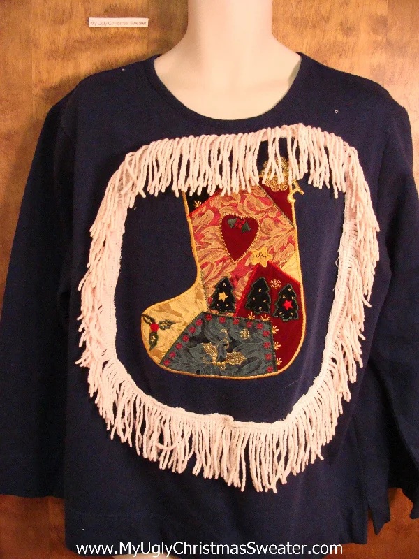 Christmas Family Fun Night Patchwork Tacky Stocking Funny Christmas Sweatshirt