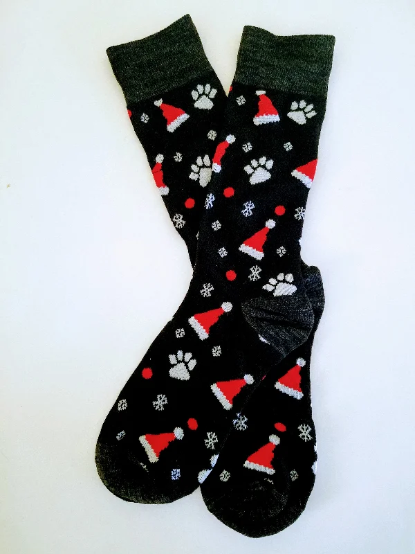 Christmas Winter Nights Magic Paw Print Santahat Crew Socks