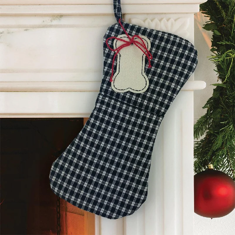 Plaid Bone 17" Pet Stocking Black