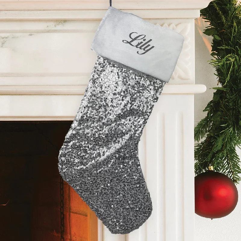 Personalized 20" Silver Sequin Stocking