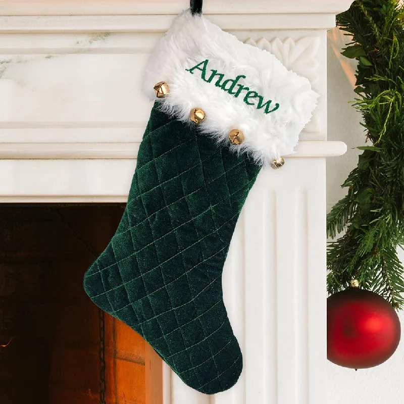 Personalized Any Name Green Quilted Stocking