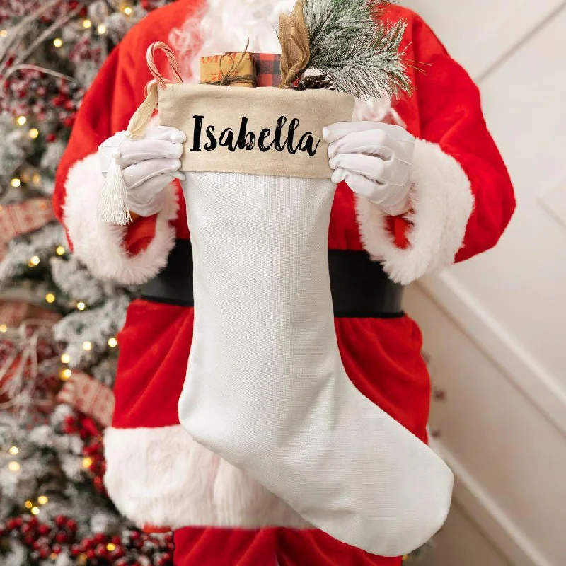 Personalized Cotton Stocking with Tassel - Printed Name