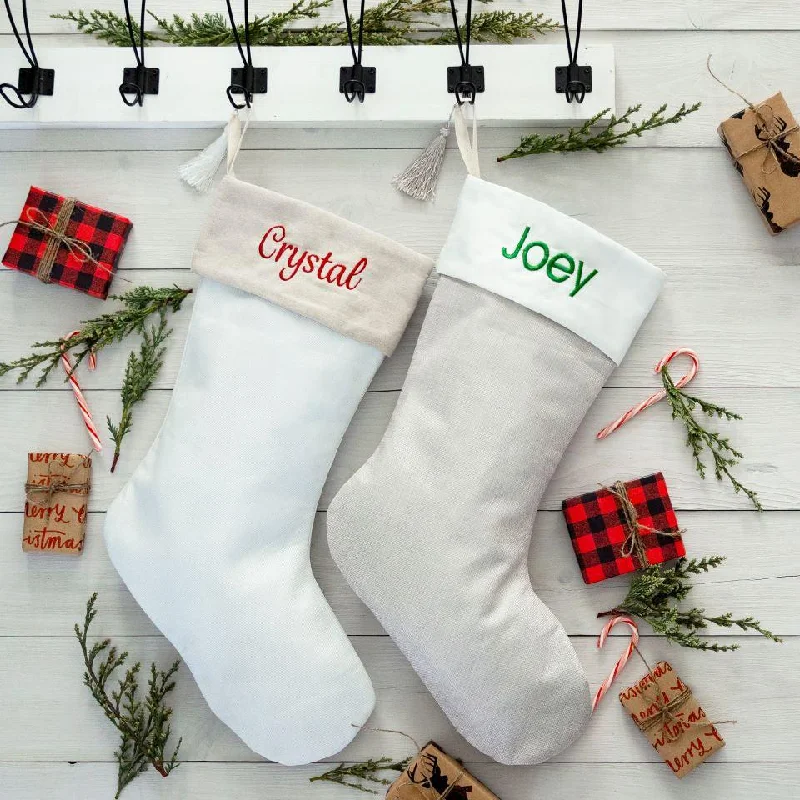 Personalized Embroidered Cotton Stockings with Tassel