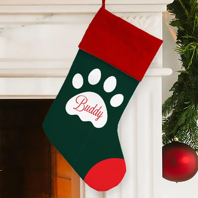 Personalized Green Paw Christmas Stocking