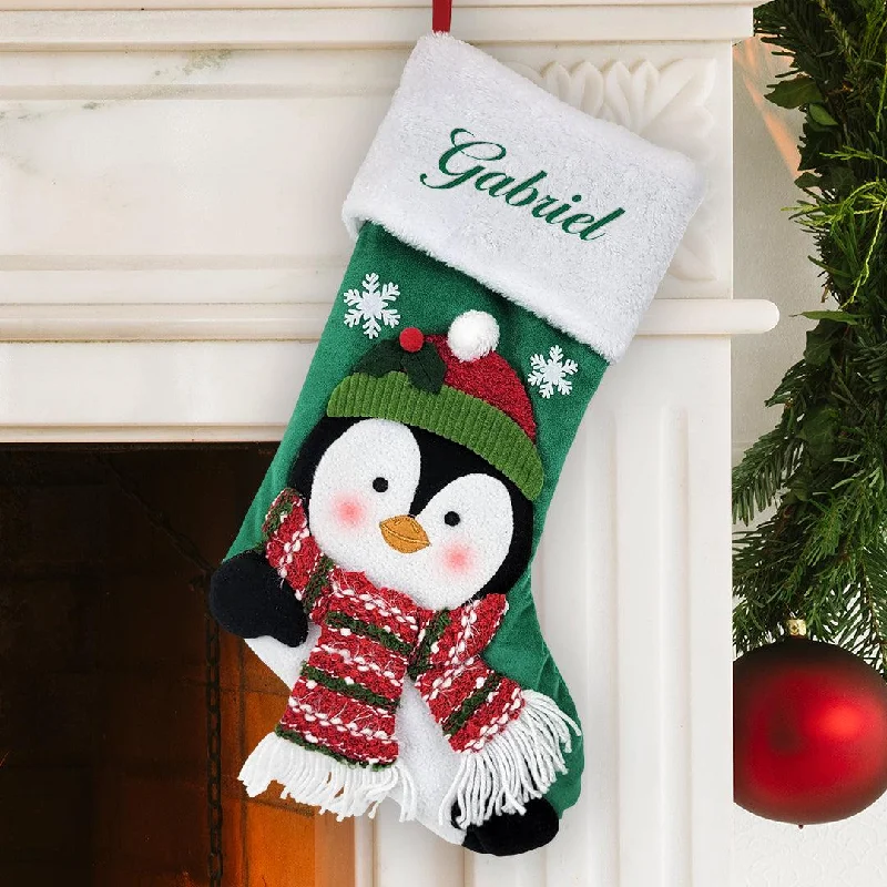 Personalized Kelly Green Thread Penguin Stocking