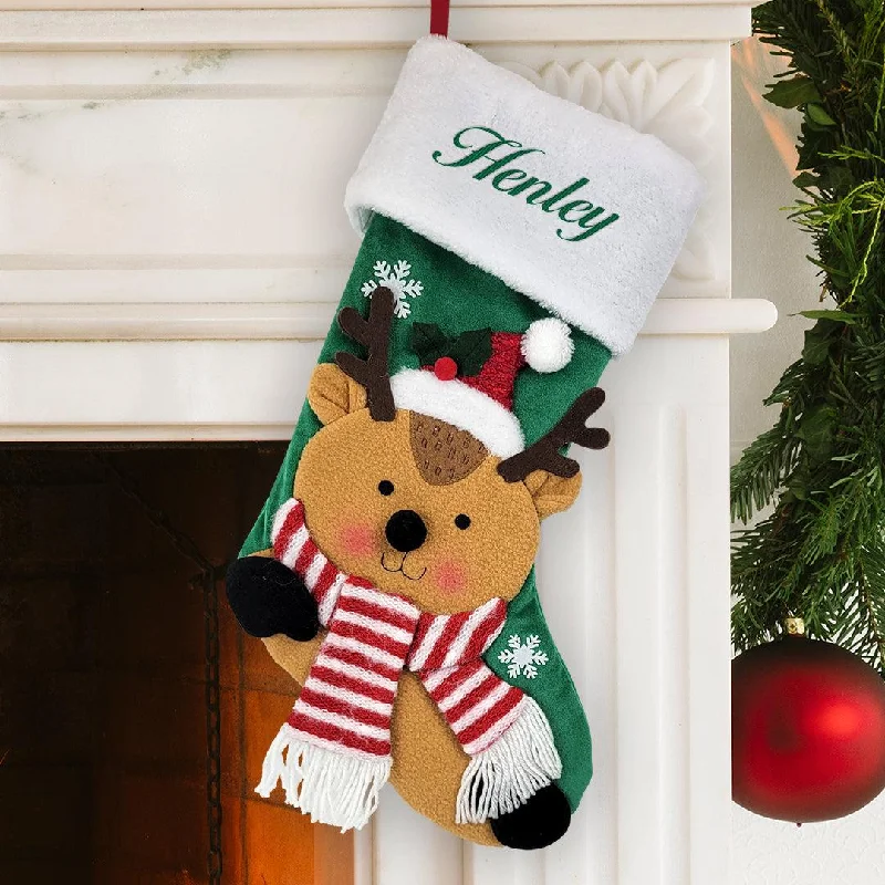 Personalized Kelly Green Thread Reindeer Stocking