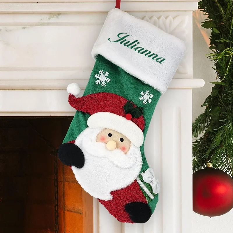 Personalized Kelly Green Thread Santa Stocking